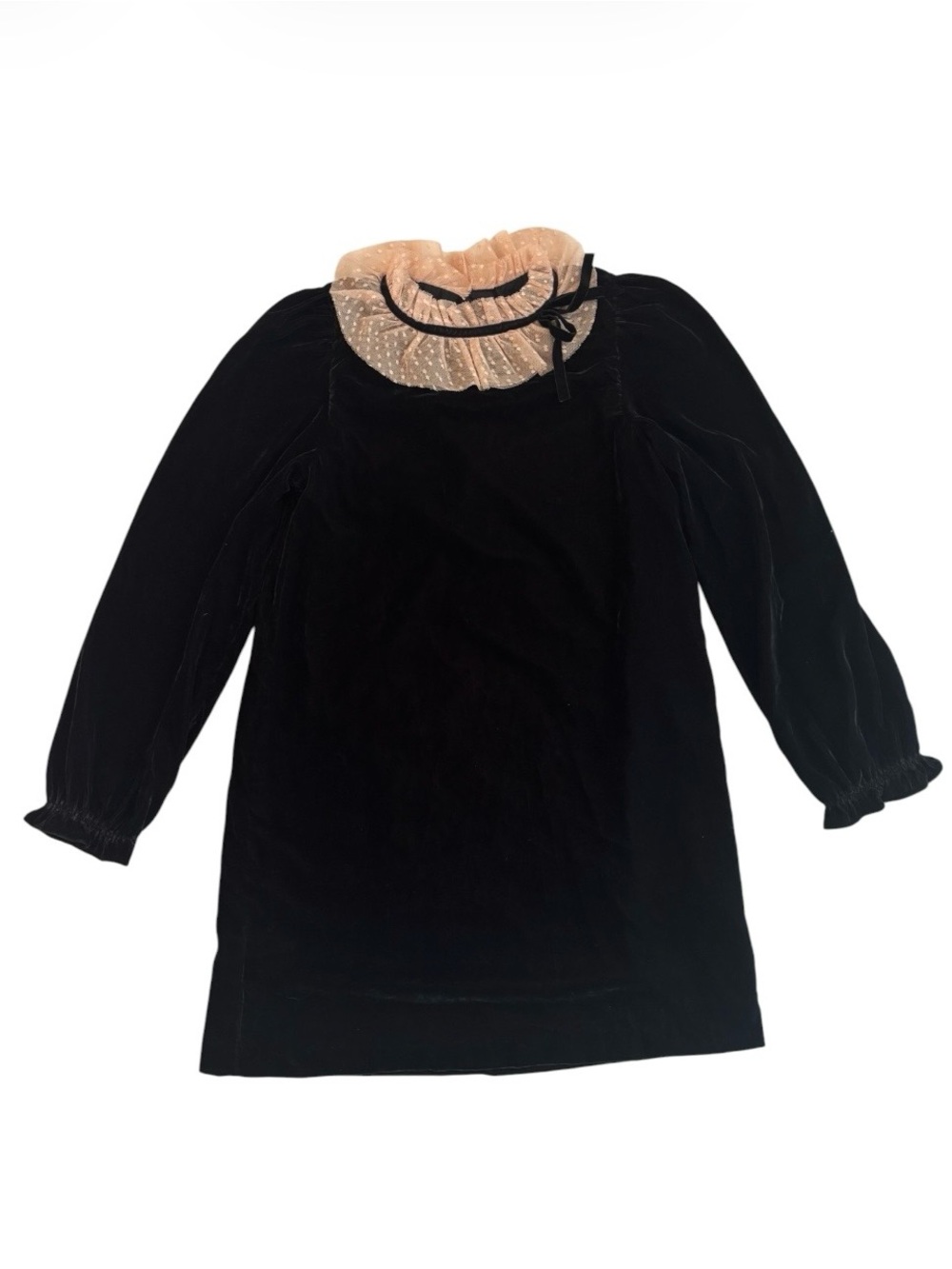 Janie & Jack Girls Black Velvet Dress with Peach Ruffle Collar
